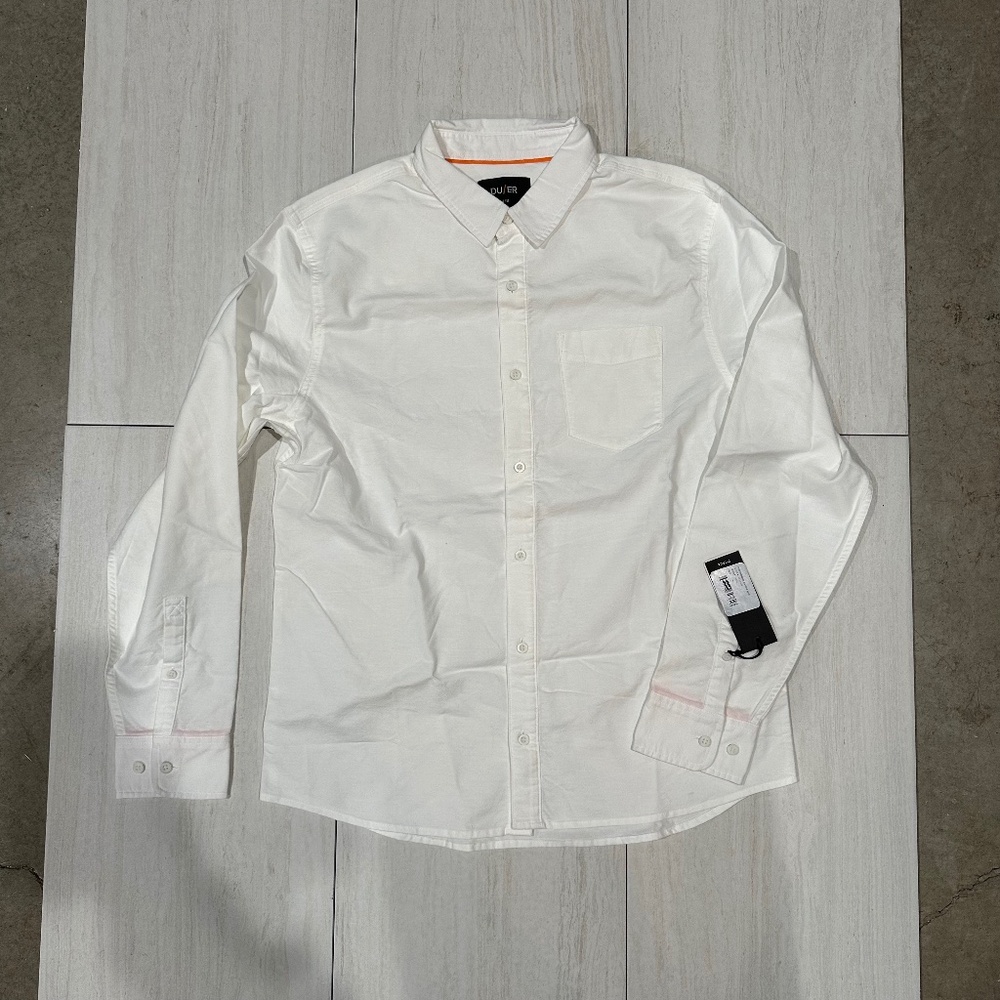 NWT DUER Performance Oxford Shirt. Men's Medium. Color: White - Picture 2 of 4